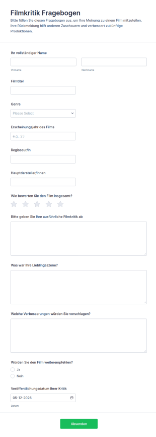 Filmkritik Fragebogen
