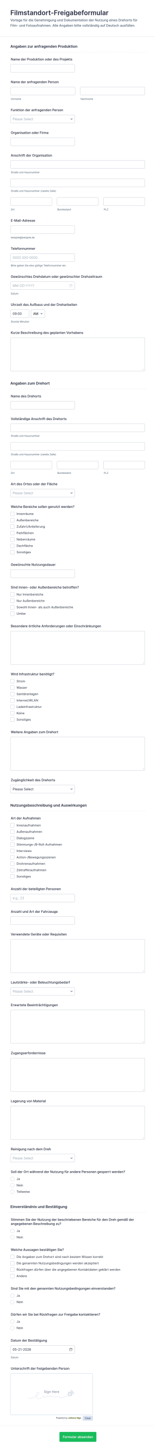 Filmstandort Freigabeformular