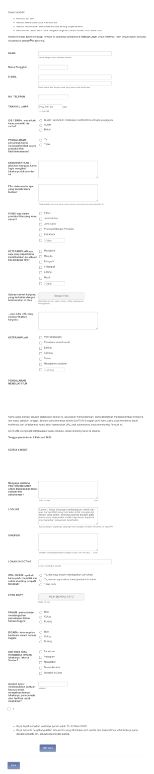 Filmmaking Workshop Registration Form In Indonesian
