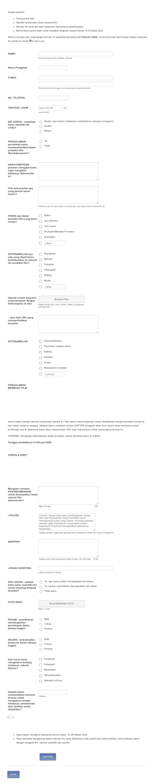 Filmmaking Workshop Registration Form In Indonesian