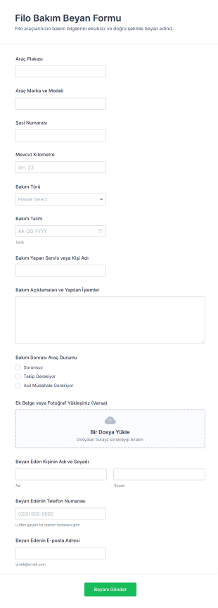 Filo Bakım Beyan Form Şablonu