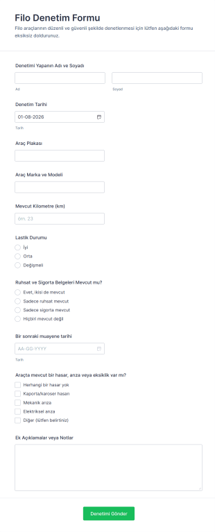 Filo Denetim Form Template