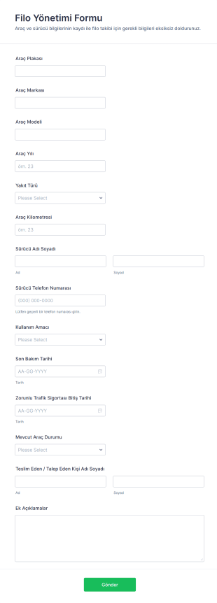 Filo Yönetimi Form Şablonu