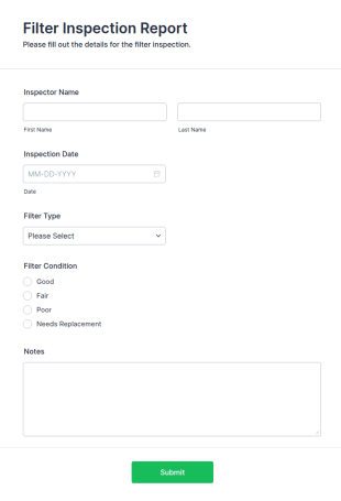 Filter Inspection Report Form Template