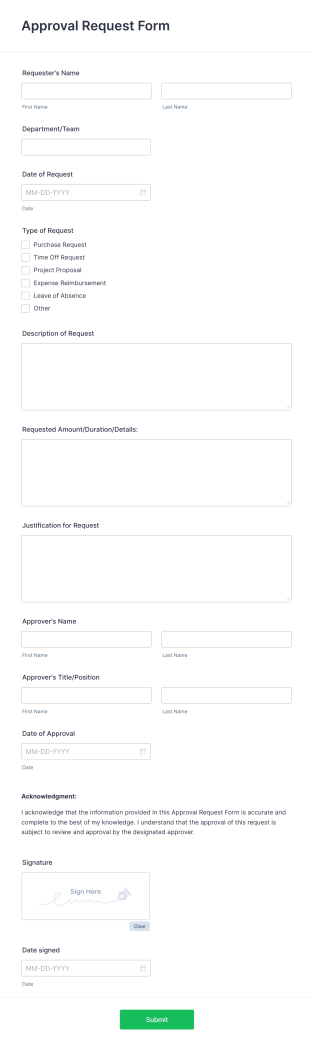 Approval Request Form Template