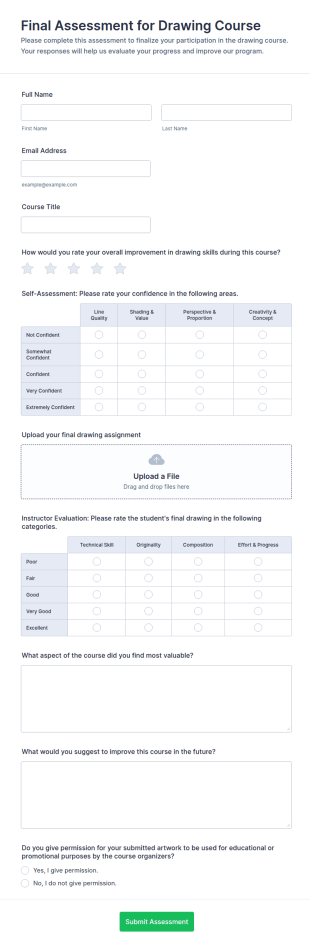 Final Assessment For Drawing Course Form Template