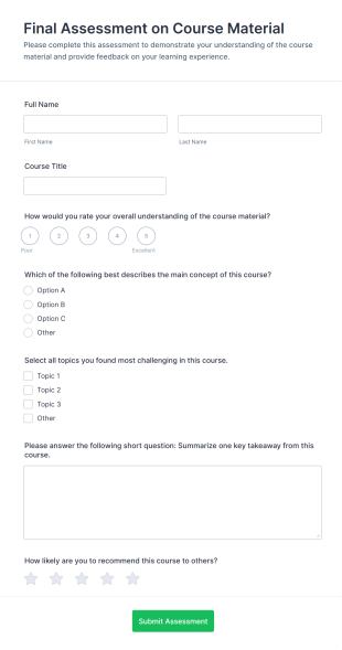 Final Assessment On Course Material Form Template