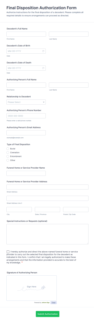 Final Disposition Authorization Form Template