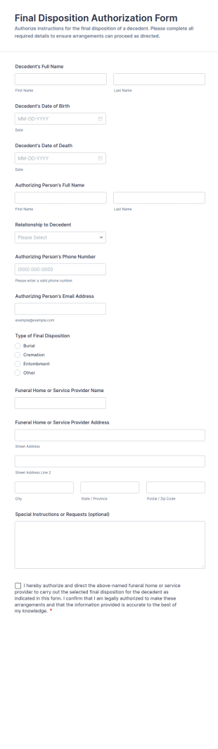 Final Disposition Authorization Form Template