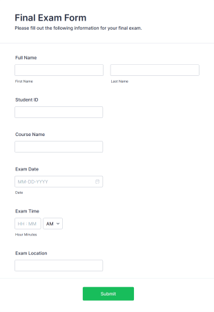 Final Exam Form Template