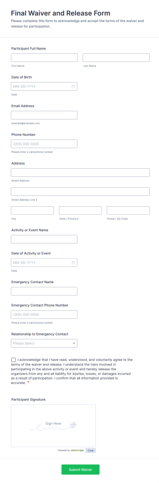Final Waiver And Release Form Template