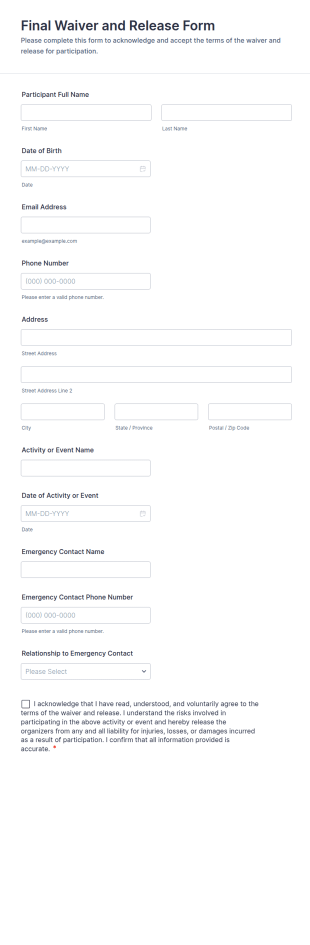Final Waiver And Release Form Template