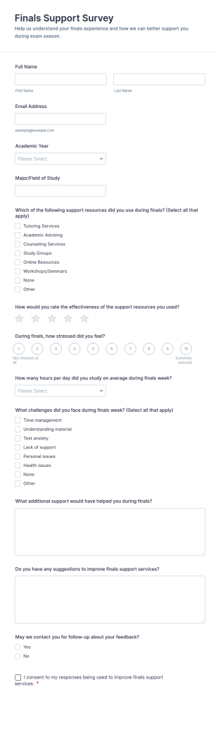 Finals Support Survey Form Template