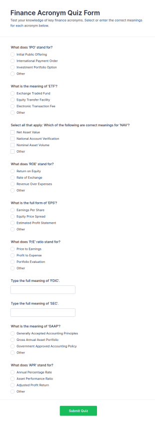 Finance Acronym Quiz Form Template