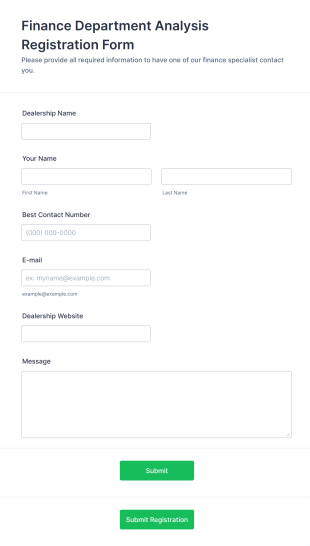 Finance Department Analysis Registration Form Template