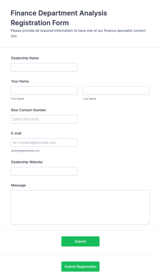 Finance Department Analysis Registration Form Template