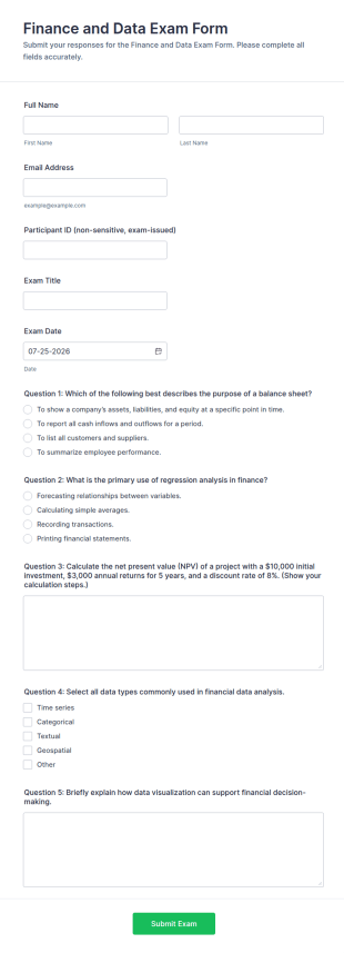 Finance And Data Exam Form Template