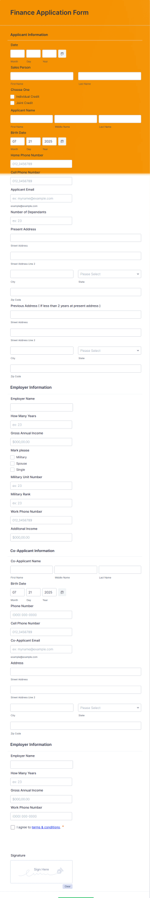 Finance Application Form Template