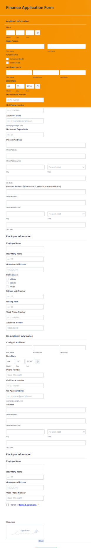 Finance Application Form Template