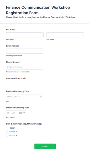 Finance Communication Workshop Registration Form Template
