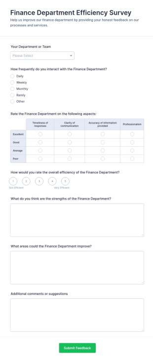 Finance Department Efficiency Survey Form Template