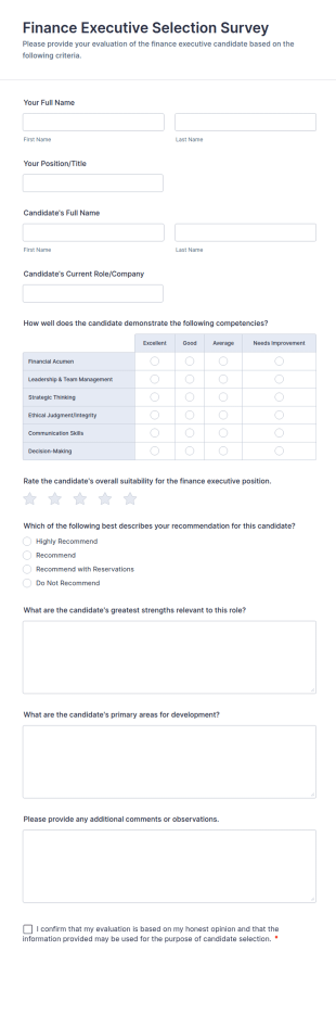 Finance Executive Selection Survey Form Template