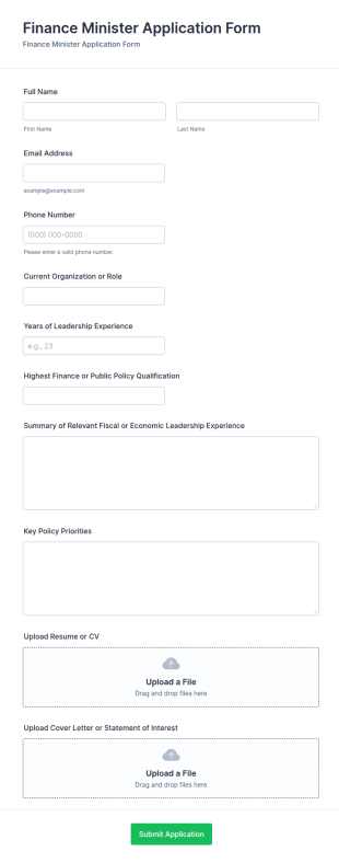 Finance Minister Application Form Template