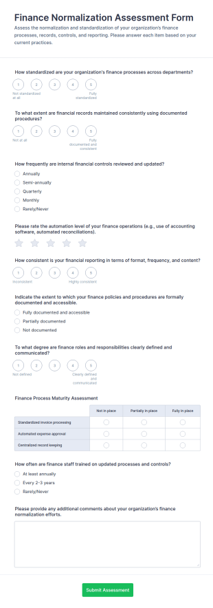 Finance Normalization Assessment Form Template