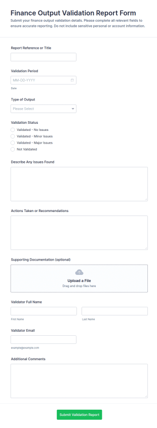 Finance Output Validation Report Form Template