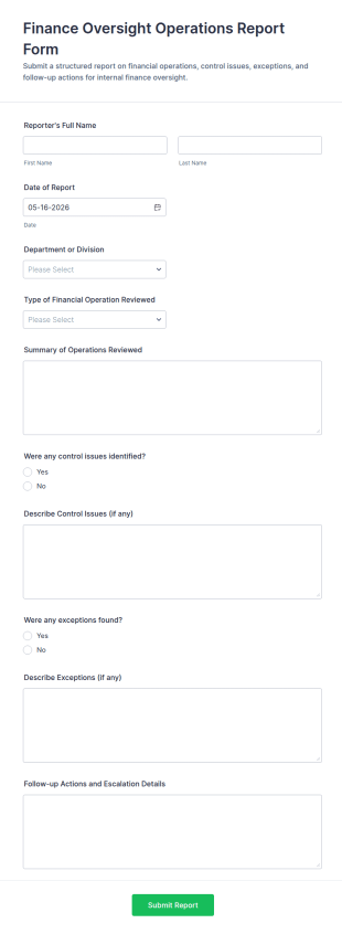 Finance Oversight Operations Report Form Template