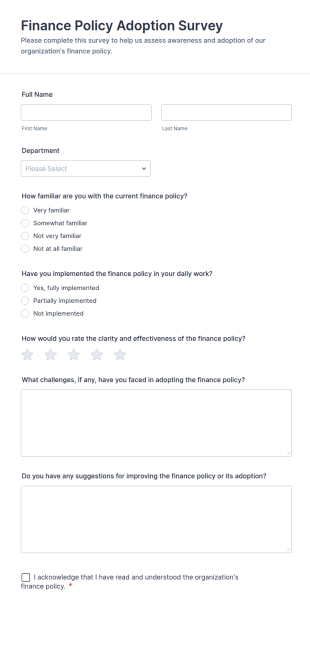 Finance Policy Adoption Survey Form Template