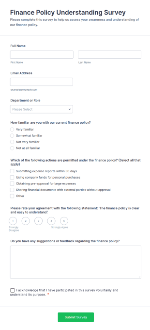 Finance Policy Understanding Survey Form Template