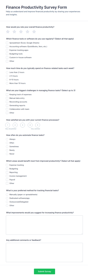 Finance Productivity Survey Form Template