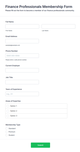 Finance Professionals Membership Form Template