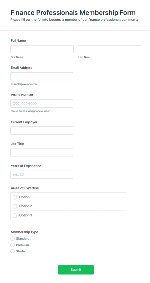 Finance Professionals Membership Form Template