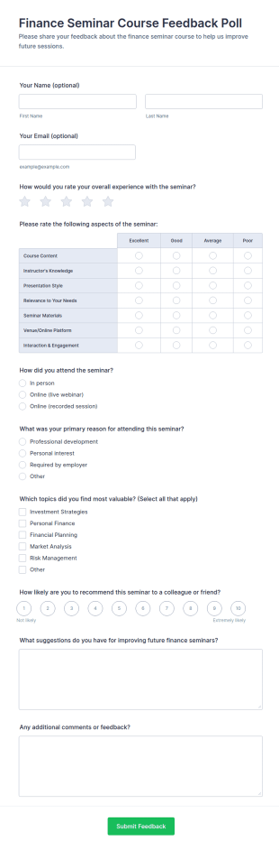 Finance Seminar Course Feedback Poll Form Template