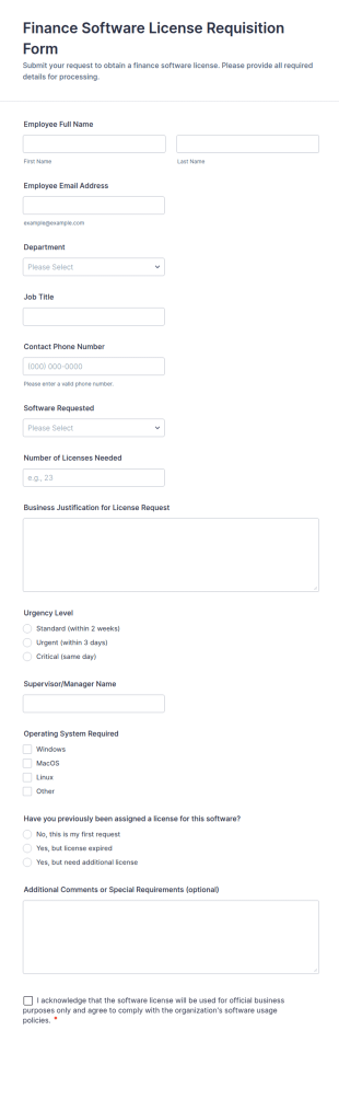 Finance Software License Requisition Form Template