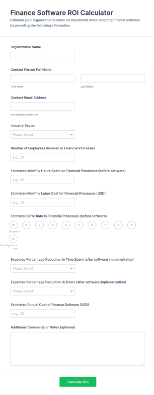 Finance Software ROI Calculator Form Template