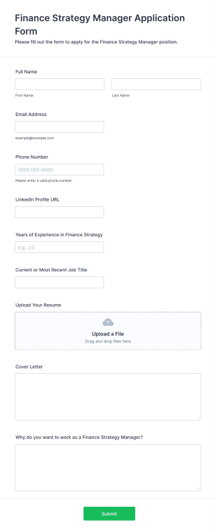 Finance Strategy Manager Application Form Form Template