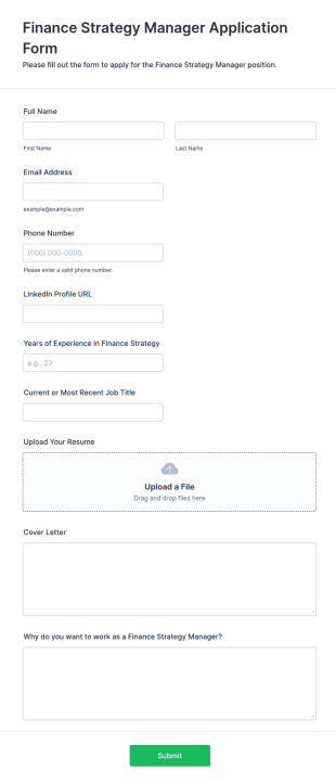 Finance Strategy Manager Application Form Template