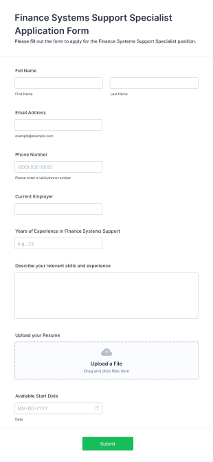 Finance Systems Support Specialist Application Form Form Template