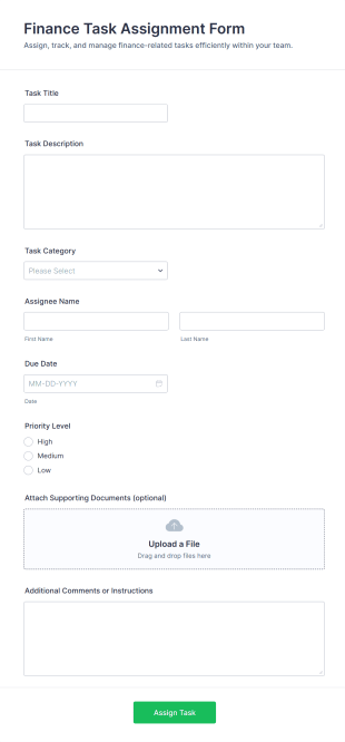 Finance Task Assignment Form Template