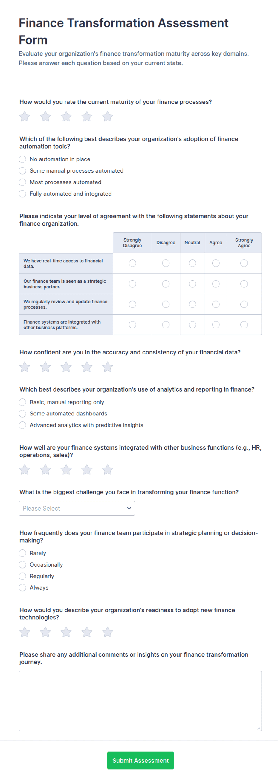 Finance Transformation Assessment Form Template | Jotform