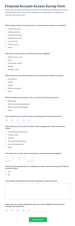 Financial Account Access Survey Form Template