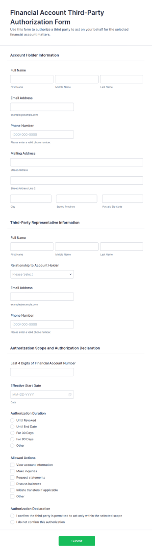 Financial Account Third Party Authorization Form Template