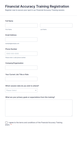 Financial Accuracy Training Registration Form Template