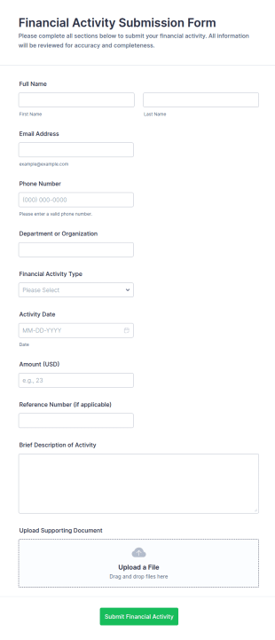 Financial Activity Submission Form Template