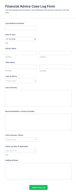 Financial Advice Case Log Form Template