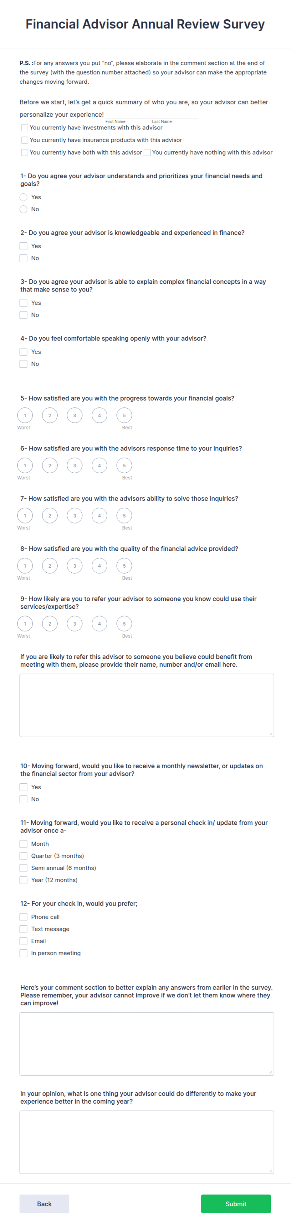 Financial Advisor Annual Review Survey Form Template Jotform