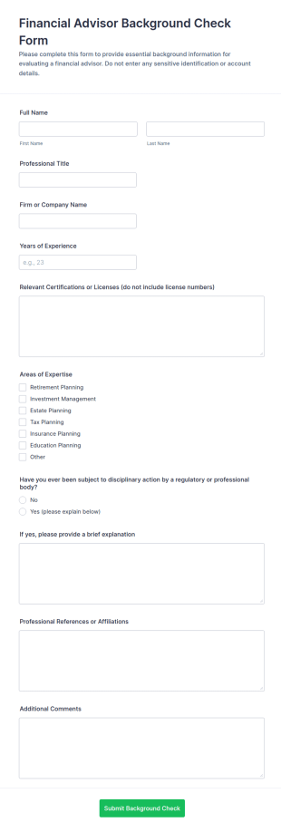 Financial Advisor Background Check Form Template